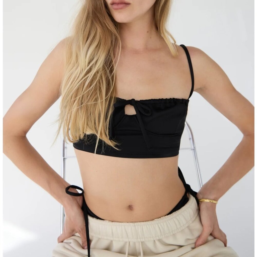 Oak + Fort Bustier Bikini Top and Bottoms with Side Ties